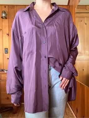 Vintage Purple Silk Button-Down Shirt